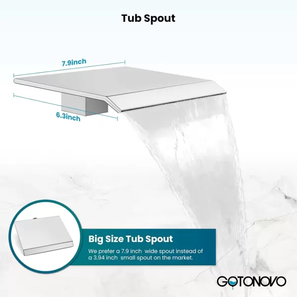 imagegotonovo 3 Handle Tub and Shower Faucet Set Wall Mounted Bath Tub Faucet Waterfall Tub Filler with Handheld Spray High Flow Rate 2 Function Bathroom Shower System with Roughin Valve Matte BlackPolished Chrome
