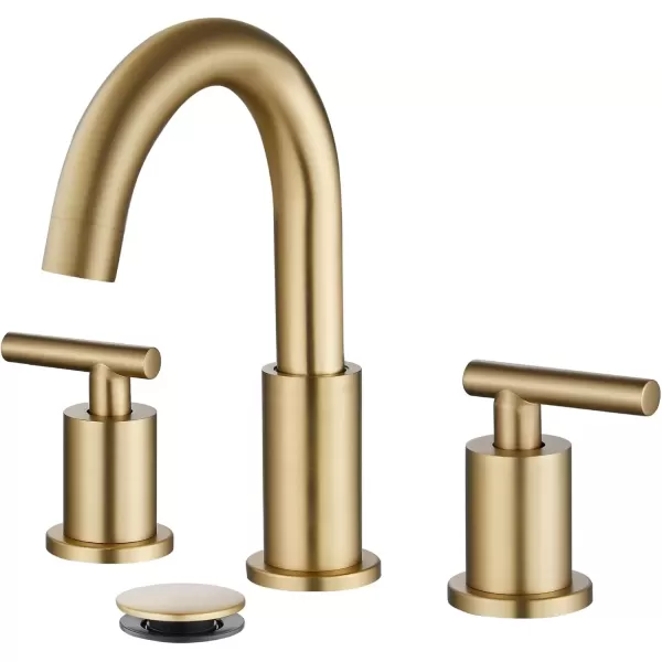 imagegotonovo 3 Hole 2 Handles Lavatory Basin Bathroom Sink Faucet with Pop Up Drain with Hot and Cold Mixer Valves 8 Inch Widespread Bathroom Faucet Matte Black ampamp GoldBrushed Gold
