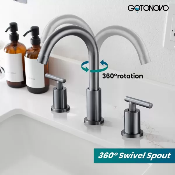 imagegotonovo 3 Hole 2 Handles Lavatory Basin Bathroom Sink Faucet with Pop Up Drain with Hot and Cold Mixer Valves 8 Inch Widespread Bathroom Faucet Matte Black ampamp GoldGray