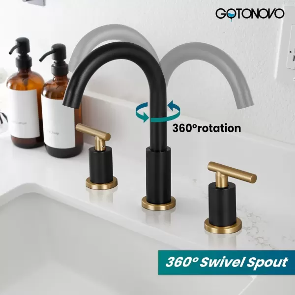 imagegotonovo 3 Hole 2 Handles Lavatory Basin Bathroom Sink Faucet with Pop Up Drain with Hot and Cold Mixer Valves 8 Inch Widespread Bathroom Faucet Matte Black ampamp GoldBlack and Gold