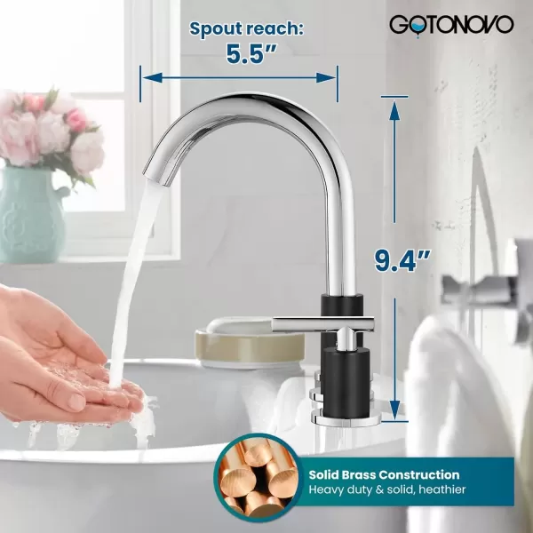 imagegotonovo 3 Hole 2 Handles Lavatory Basin Bathroom Sink Faucet with Pop Up Drain with Hot and Cold Mixer Valves 8 Inch Widespread Bathroom Faucet Matte Black ampamp GoldBlack  Polish Chrome