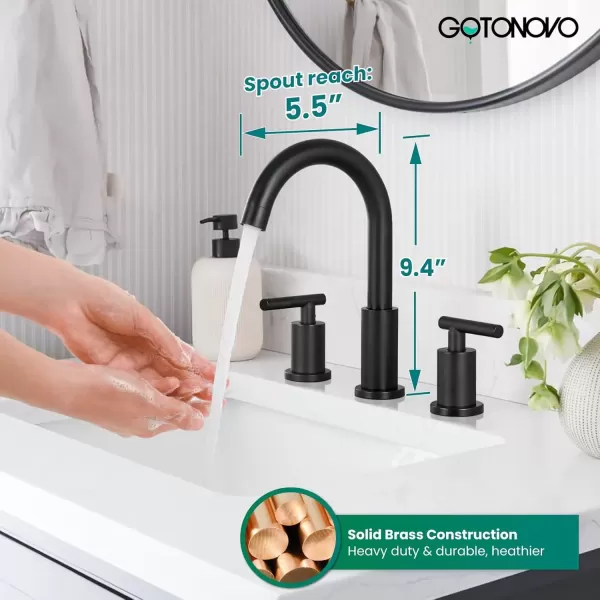 imagegotonovo 3 Hole 2 Handles Lavatory Basin Bathroom Sink Faucet with Pop Up Drain with Hot and Cold Mixer Valves 8 Inch Widespread Bathroom Faucet Matte Black ampamp GoldMatte Black