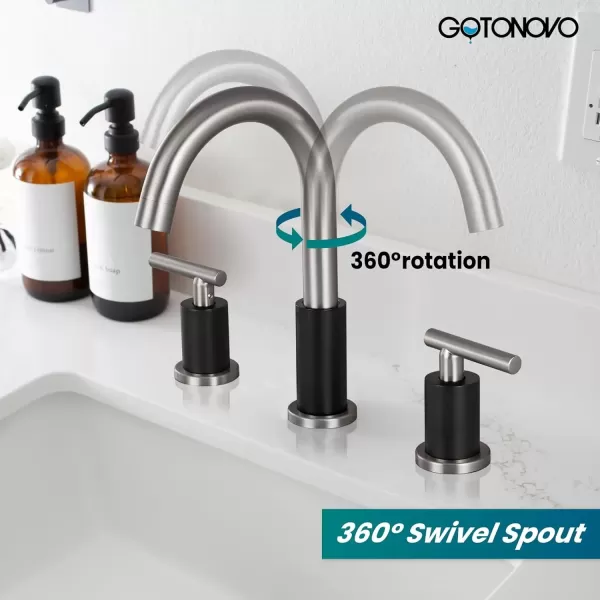 imagegotonovo 3 Hole 2 Handles Lavatory Basin Bathroom Sink Faucet with Pop Up Drain with Hot and Cold Mixer Valves 8 Inch Widespread Bathroom Faucet Matte Black ampamp GoldBlack  Brushed Nickel