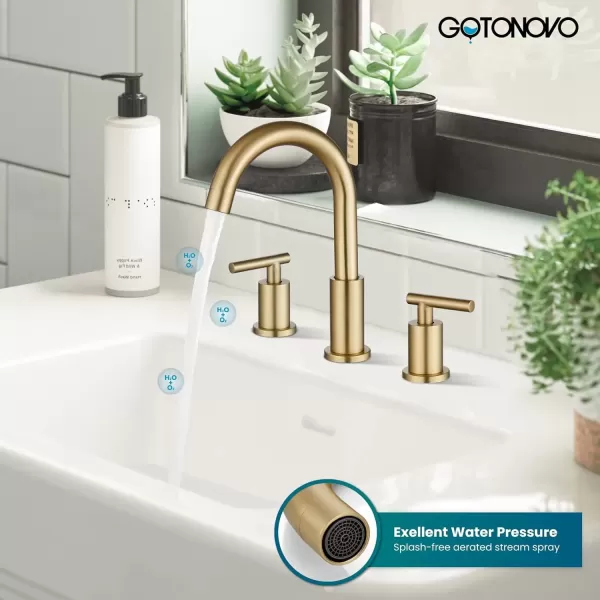 imagegotonovo 3 Hole 2 Handles Lavatory Basin Bathroom Sink Faucet with Pop Up Drain with Hot and Cold Mixer Valves 8 Inch Widespread Bathroom Faucet Matte Black ampamp GoldBrushed Gold