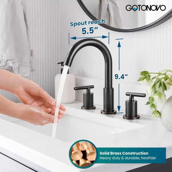 imagegotonovo 3 Hole 2 Handles Lavatory Basin Bathroom Sink Faucet with Pop Up Drain with Hot and Cold Mixer Valves 8 Inch Widespread Bathroom Faucet Matte Black ampamp GoldOil Rubbed Bronze