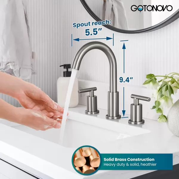 imagegotonovo 3 Hole 2 Handles Lavatory Basin Bathroom Sink Faucet with Pop Up Drain with Hot and Cold Mixer Valves 8 Inch Widespread Bathroom Faucet Matte Black ampamp GoldBrushed Nickel