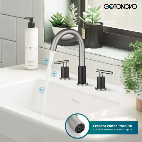 imagegotonovo 3 Hole 2 Handles Lavatory Basin Bathroom Sink Faucet with Pop Up Drain with Hot and Cold Mixer Valves 8 Inch Widespread Bathroom Faucet Matte Black ampamp GoldBlack  Brushed Nickel