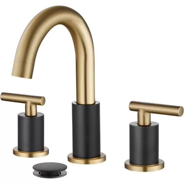 imagegotonovo 3 Hole 2 Handles Lavatory Basin Bathroom Sink Faucet with Pop Up Drain with Hot and Cold Mixer Valves 8 Inch Widespread Bathroom Faucet Matte Black ampamp GoldMatte Black  Gold