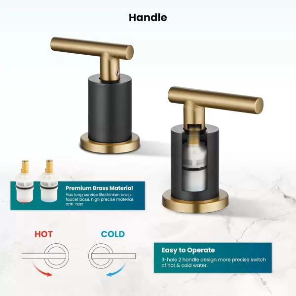 imagegotonovo 3 Hole 2 Handles Lavatory Basin Bathroom Sink Faucet with Pop Up Drain with Hot and Cold Mixer Valves 8 Inch Widespread Bathroom Faucet Matte Black ampamp GoldMatte Black  Gold