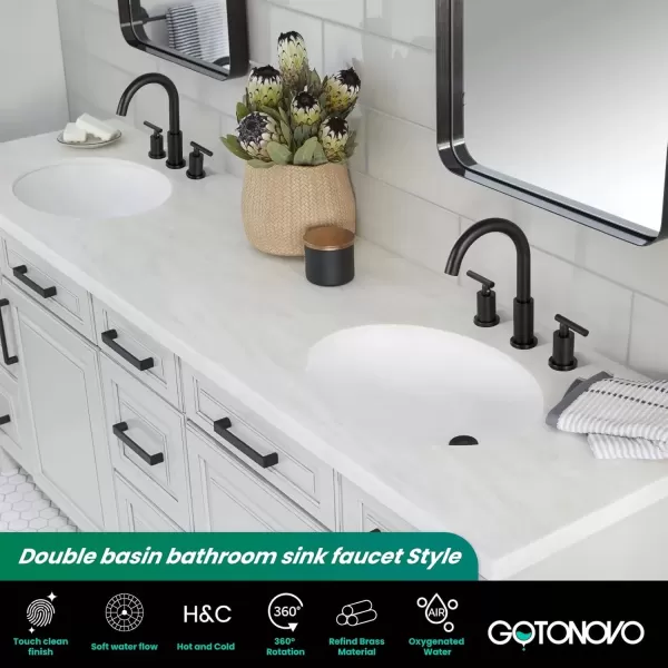 imagegotonovo 3 Hole 2 Handles Lavatory Basin Bathroom Sink Faucet with Pop Up Drain with Hot and Cold Mixer Valves 8 Inch Widespread Bathroom Faucet Matte Black ampamp GoldMatte Black