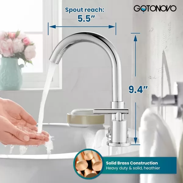 imagegotonovo 3 Hole 2 Handles Lavatory Basin Bathroom Sink Faucet with Pop Up Drain with Hot and Cold Mixer Valves 8 Inch Widespread Bathroom Faucet Matte Black ampamp GoldPolish Chrome