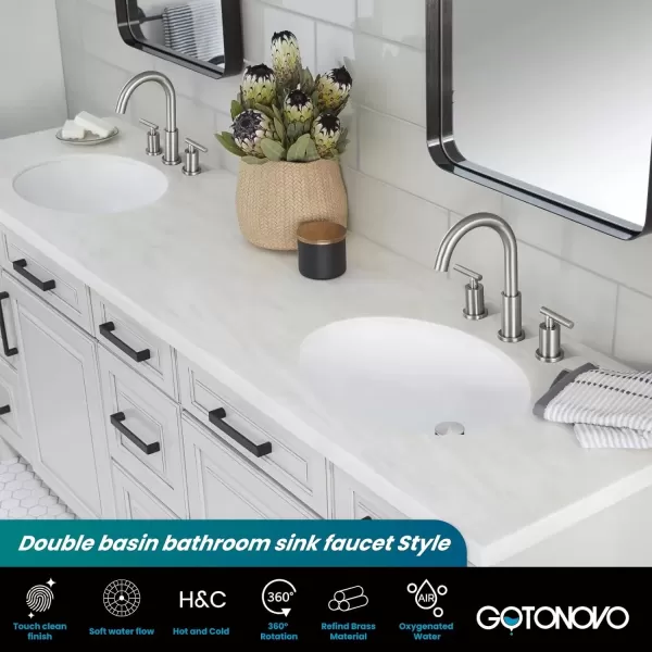 imagegotonovo 3 Hole 2 Handles Lavatory Basin Bathroom Sink Faucet with Pop Up Drain with Hot and Cold Mixer Valves 8 Inch Widespread Bathroom Faucet Matte Black ampamp GoldBrushed Nickel