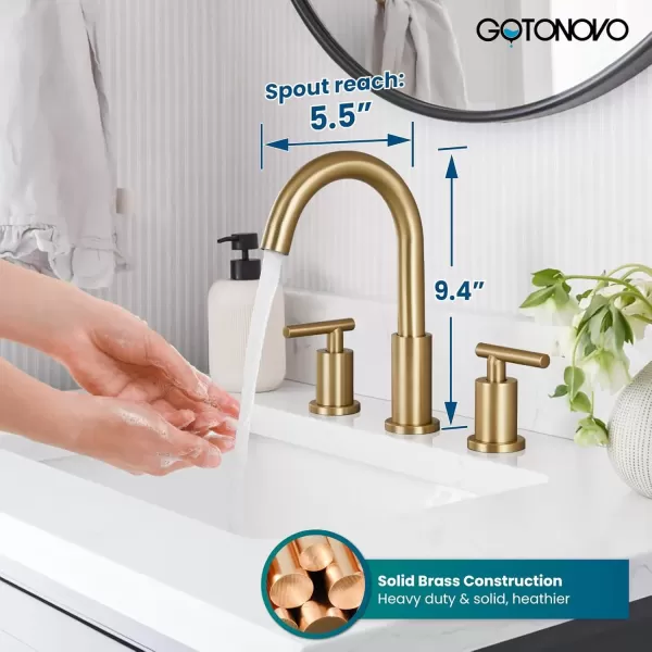 imagegotonovo 3 Hole 2 Handles Lavatory Basin Bathroom Sink Faucet with Pop Up Drain with Hot and Cold Mixer Valves 8 Inch Widespread Bathroom Faucet Matte Black ampamp GoldBrushed Gold