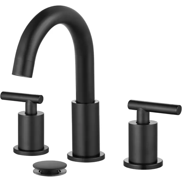 imagegotonovo 3 Hole 2 Handles Lavatory Basin Bathroom Sink Faucet with Pop Up Drain with Hot and Cold Mixer Valves 8 Inch Widespread Bathroom Faucet Matte Black ampamp GoldMatte Black