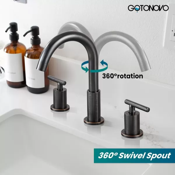 imagegotonovo 3 Hole 2 Handles Lavatory Basin Bathroom Sink Faucet with Pop Up Drain with Hot and Cold Mixer Valves 8 Inch Widespread Bathroom Faucet Matte Black ampamp GoldOil Rubbed Bronze
