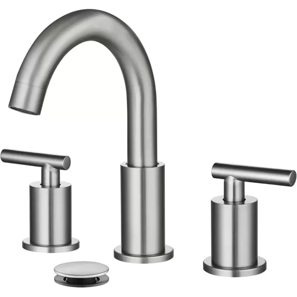 imagegotonovo 3 Hole 2 Handles Lavatory Basin Bathroom Sink Faucet with Pop Up Drain with Hot and Cold Mixer Valves 8 Inch Widespread Bathroom Faucet Matte Black ampamp GoldBrushed Nickel