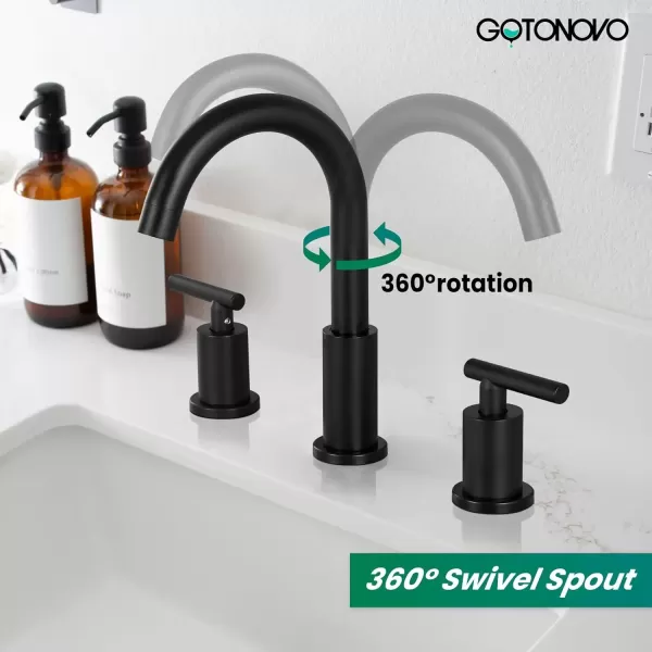imagegotonovo 3 Hole 2 Handles Lavatory Basin Bathroom Sink Faucet with Pop Up Drain with Hot and Cold Mixer Valves 8 Inch Widespread Bathroom Faucet Matte Black ampamp GoldMatte Black