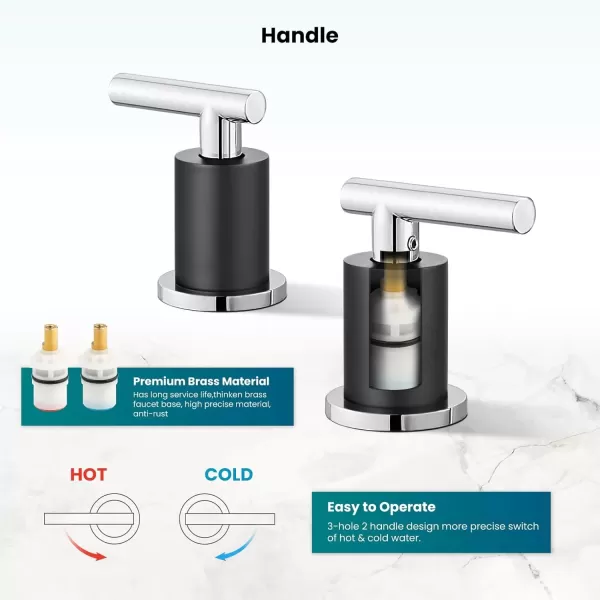 imagegotonovo 3 Hole 2 Handles Lavatory Basin Bathroom Sink Faucet with Pop Up Drain with Hot and Cold Mixer Valves 8 Inch Widespread Bathroom Faucet Matte Black ampamp GoldBlack  Polish Chrome