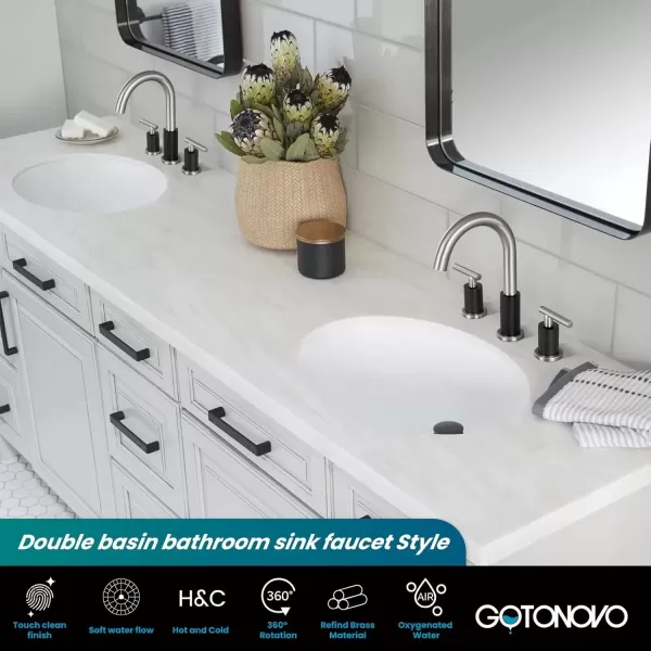 imagegotonovo 3 Hole 2 Handles Lavatory Basin Bathroom Sink Faucet with Pop Up Drain with Hot and Cold Mixer Valves 8 Inch Widespread Bathroom Faucet Matte Black ampamp GoldBlack  Brushed Nickel