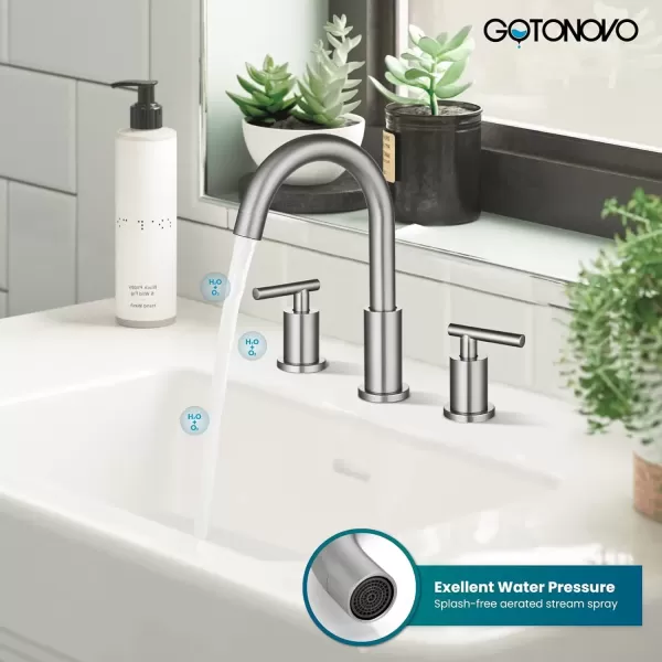 imagegotonovo 3 Hole 2 Handles Lavatory Basin Bathroom Sink Faucet with Pop Up Drain with Hot and Cold Mixer Valves 8 Inch Widespread Bathroom Faucet Matte Black ampamp GoldBrushed Nickel