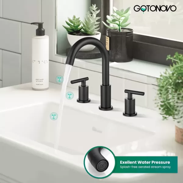 imagegotonovo 3 Hole 2 Handles Lavatory Basin Bathroom Sink Faucet with Pop Up Drain with Hot and Cold Mixer Valves 8 Inch Widespread Bathroom Faucet Matte Black ampamp GoldMatte Black