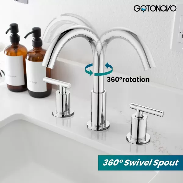 imagegotonovo 3 Hole 2 Handles Lavatory Basin Bathroom Sink Faucet with Pop Up Drain with Hot and Cold Mixer Valves 8 Inch Widespread Bathroom Faucet Matte Black ampamp GoldPolish Chrome