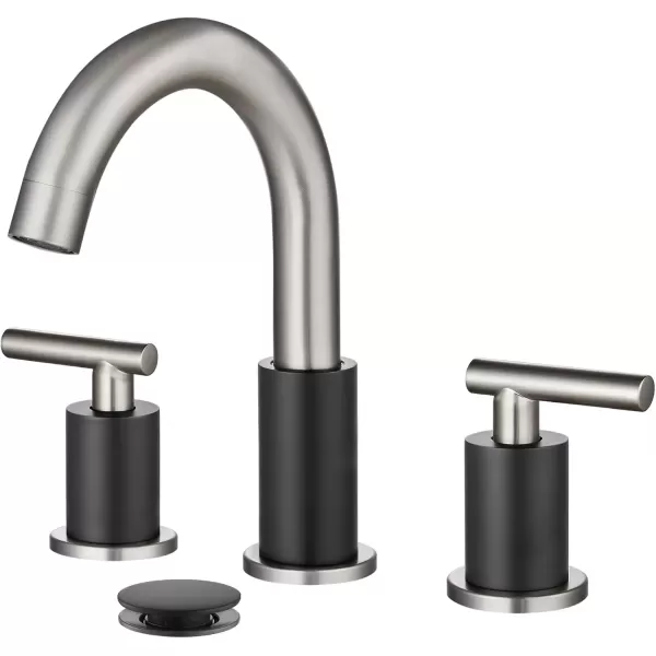 imagegotonovo 3 Hole 2 Handles Lavatory Basin Bathroom Sink Faucet with Pop Up Drain with Hot and Cold Mixer Valves 8 Inch Widespread Bathroom Faucet Matte Black ampamp GoldBlack  Brushed Nickel