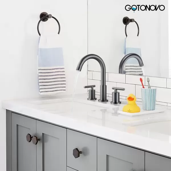 imagegotonovo 3 Hole 2 Handles Lavatory Basin Bathroom Sink Faucet with Pop Up Drain with Hot and Cold Mixer Valves 8 Inch Widespread Bathroom Faucet Matte Black ampamp GoldGray