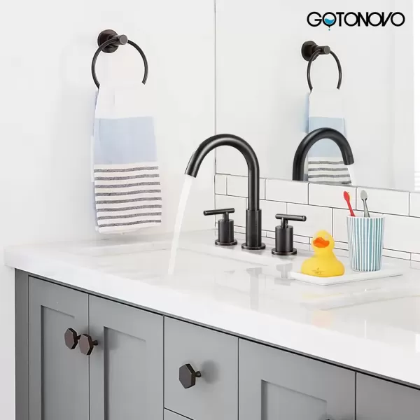 imagegotonovo 3 Hole 2 Handles Lavatory Basin Bathroom Sink Faucet with Pop Up Drain with Hot and Cold Mixer Valves 8 Inch Widespread Bathroom Faucet Matte Black ampamp GoldOil Rubbed Bronze