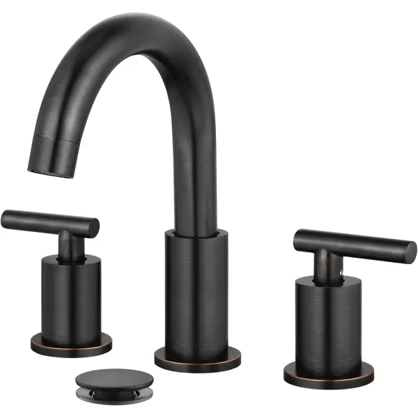 imagegotonovo 3 Hole 2 Handles Lavatory Basin Bathroom Sink Faucet with Pop Up Drain with Hot and Cold Mixer Valves 8 Inch Widespread Bathroom Faucet Matte Black ampamp GoldOil Rubbed Bronze