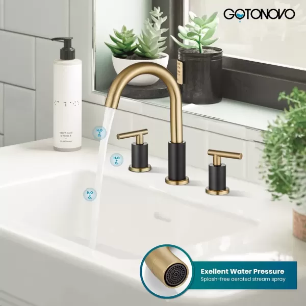 imagegotonovo 3 Hole 2 Handles Lavatory Basin Bathroom Sink Faucet with Pop Up Drain with Hot and Cold Mixer Valves 8 Inch Widespread Bathroom Faucet Matte Black ampamp GoldMatte Black  Gold