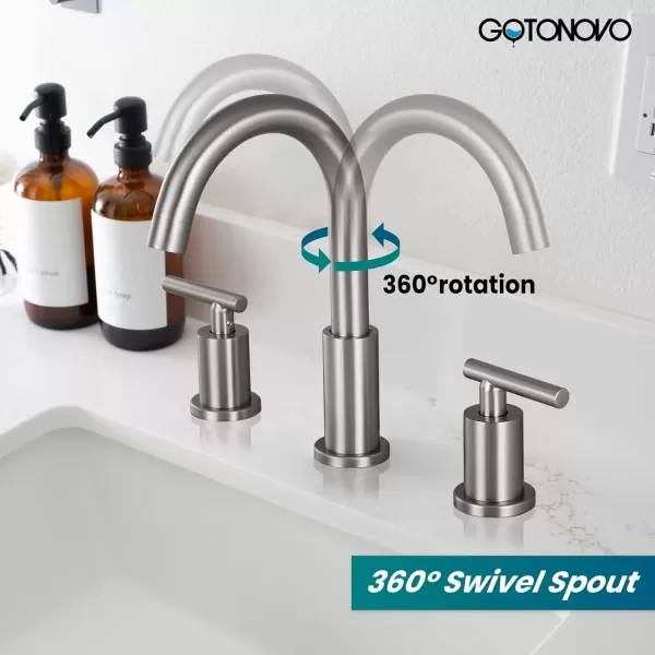 imagegotonovo 3 Hole 2 Handles Lavatory Basin Bathroom Sink Faucet with Pop Up Drain with Hot and Cold Mixer Valves 8 Inch Widespread Bathroom Faucet Matte Black ampamp GoldBrushed Nickel
