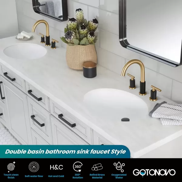 imagegotonovo 3 Hole 2 Handles Lavatory Basin Bathroom Sink Faucet with Pop Up Drain with Hot and Cold Mixer Valves 8 Inch Widespread Bathroom Faucet Matte Black ampamp GoldMatte Black  Gold
