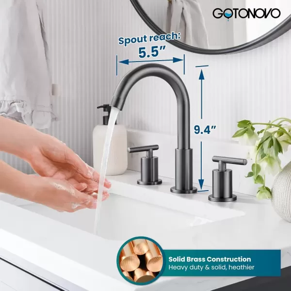 imagegotonovo 3 Hole 2 Handles Lavatory Basin Bathroom Sink Faucet with Pop Up Drain with Hot and Cold Mixer Valves 8 Inch Widespread Bathroom Faucet Matte Black ampamp GoldGray