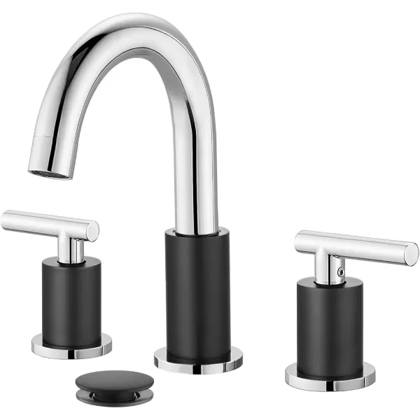 imagegotonovo 3 Hole 2 Handles Lavatory Basin Bathroom Sink Faucet with Pop Up Drain with Hot and Cold Mixer Valves 8 Inch Widespread Bathroom Faucet Matte Black ampamp GoldBlack  Polish Chrome