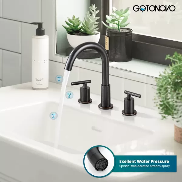 imagegotonovo 3 Hole 2 Handles Lavatory Basin Bathroom Sink Faucet with Pop Up Drain with Hot and Cold Mixer Valves 8 Inch Widespread Bathroom Faucet Matte Black ampamp GoldOil Rubbed Bronze