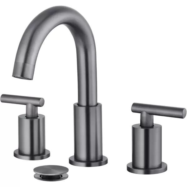 imagegotonovo 3 Hole 2 Handles Lavatory Basin Bathroom Sink Faucet with Pop Up Drain with Hot and Cold Mixer Valves 8 Inch Widespread Bathroom Faucet Matte Black ampamp GoldGray