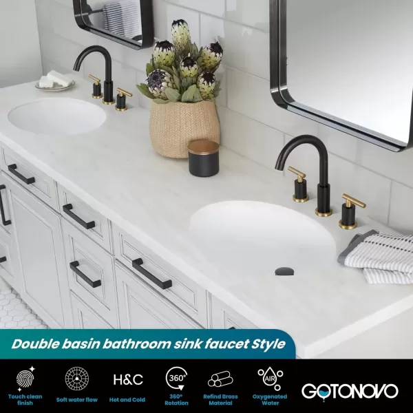 imagegotonovo 3 Hole 2 Handles Lavatory Basin Bathroom Sink Faucet with Pop Up Drain with Hot and Cold Mixer Valves 8 Inch Widespread Bathroom Faucet Matte Black ampamp GoldBlack and Gold