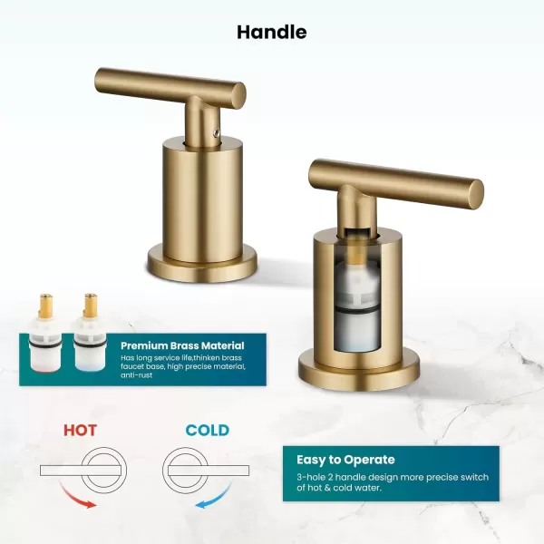 imagegotonovo 3 Hole 2 Handles Lavatory Basin Bathroom Sink Faucet with Pop Up Drain with Hot and Cold Mixer Valves 8 Inch Widespread Bathroom Faucet Matte Black ampamp GoldBrushed Gold