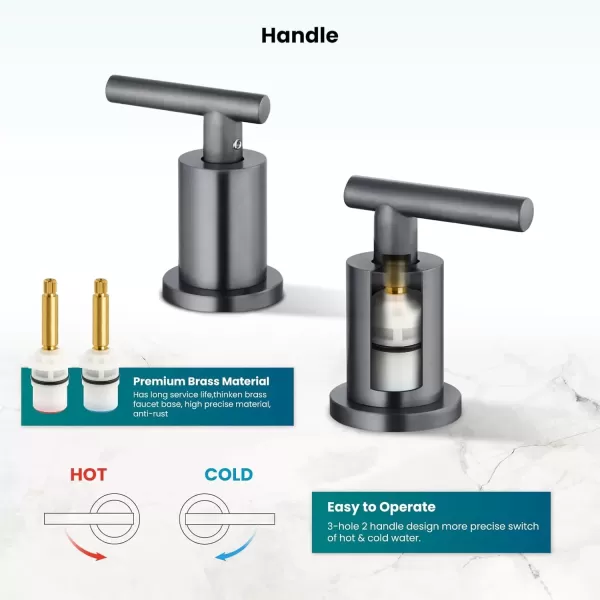 imagegotonovo 3 Hole 2 Handles Lavatory Basin Bathroom Sink Faucet with Pop Up Drain with Hot and Cold Mixer Valves 8 Inch Widespread Bathroom Faucet Matte Black ampamp GoldGray