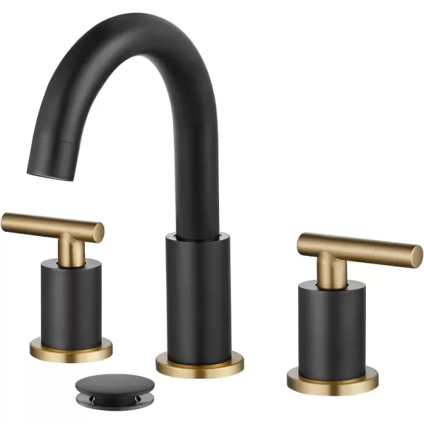 imagegotonovo 3 Hole 2 Handles Lavatory Basin Bathroom Sink Faucet with Pop Up Drain with Hot and Cold Mixer Valves 8 Inch Widespread Bathroom Faucet Matte Black ampamp GoldBlack and Gold