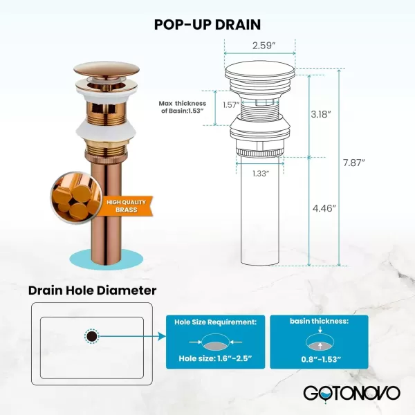imagegotonovo 3 Hole Widespread Bathroom Sink Faucet Double Cross Handle Mixer Tap Faucet for Bathroom Sink Vanity Faucet Deck Mount Basin Hot Cold Water Matching Pop Up Drain Polished ChromeRose Gold