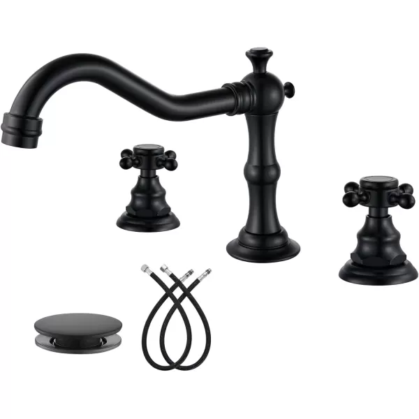 imagegotonovo 3 Hole Widespread Bathroom Sink Faucet Double Cross Handle Mixer Tap Faucet for Bathroom Sink Vanity Faucet Deck Mount Basin Hot Cold Water Matching Pop Up Drain Polished ChromeMatte Black