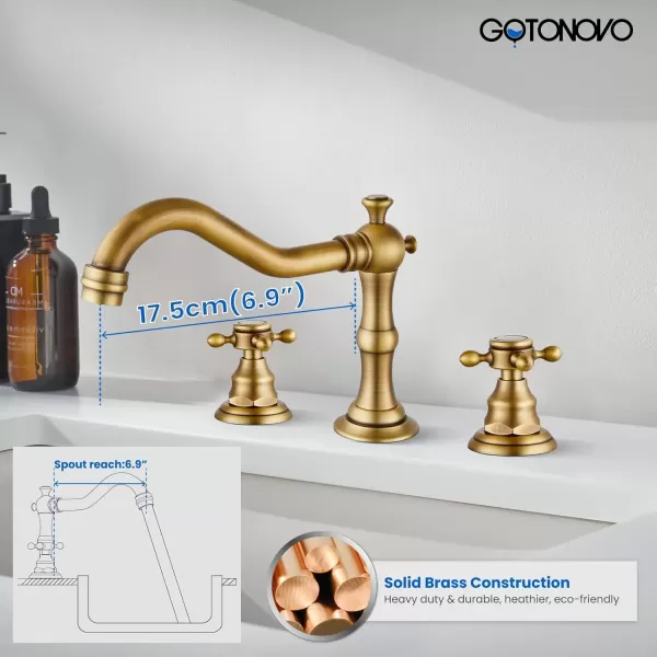 imagegotonovo 3 Hole Widespread Bathroom Sink Faucet Double Cross Handle Mixer Tap Faucet for Bathroom Sink Vanity Faucet Deck Mount Basin Hot Cold Water Matching Pop Up Drain Polished ChromeAntique Brass