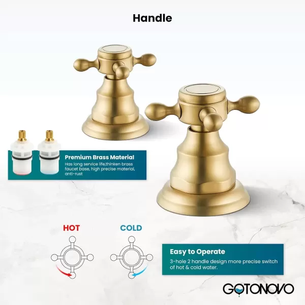 imagegotonovo 3 Hole Widespread Bathroom Sink Faucet Double Cross Handle Mixer Tap Faucet for Bathroom Sink Vanity Faucet Deck Mount Basin Hot Cold Water Matching Pop Up Drain Polished ChromeBrushed Gold