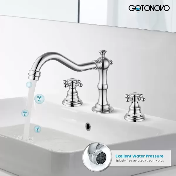 imagegotonovo 3 Hole Widespread Bathroom Sink Faucet Double Cross Handle Mixer Tap Faucet for Bathroom Sink Vanity Faucet Deck Mount Basin Hot Cold Water Matching Pop Up Drain Polished ChromePolished Chrome