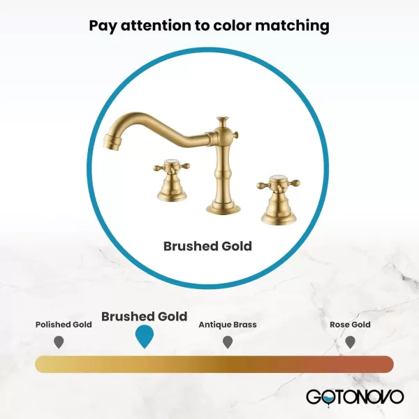 imagegotonovo 3 Hole Widespread Bathroom Sink Faucet Double Cross Handle Mixer Tap Faucet for Bathroom Sink Vanity Faucet Deck Mount Basin Hot Cold Water Matching Pop Up Drain Polished ChromeBrushed Gold