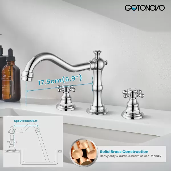 imagegotonovo 3 Hole Widespread Bathroom Sink Faucet Double Cross Handle Mixer Tap Faucet for Bathroom Sink Vanity Faucet Deck Mount Basin Hot Cold Water Matching Pop Up Drain Polished ChromePolished Chrome
