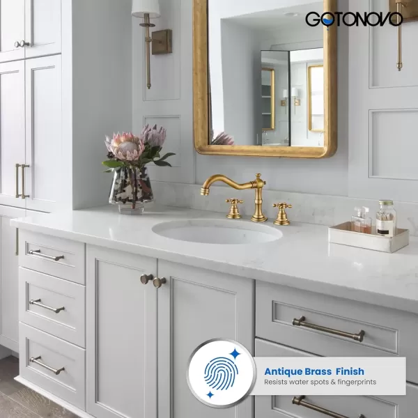 imagegotonovo 3 Hole Widespread Bathroom Sink Faucet Double Cross Handle Mixer Tap Faucet for Bathroom Sink Vanity Faucet Deck Mount Basin Hot Cold Water Matching Pop Up Drain Polished ChromeAntique Brass