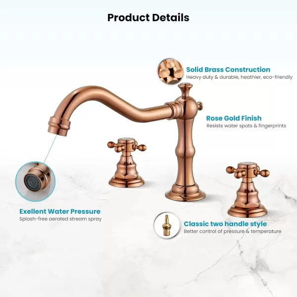 imagegotonovo 3 Hole Widespread Bathroom Sink Faucet Double Cross Handle Mixer Tap Faucet for Bathroom Sink Vanity Faucet Deck Mount Basin Hot Cold Water Matching Pop Up Drain Polished ChromeRose Gold